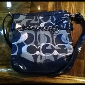 Coach navy blue optic metallic signature handbag!